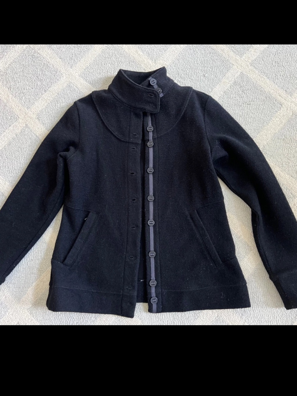 ibex Black Carrie Merino Wool Button-Front Pea Coat